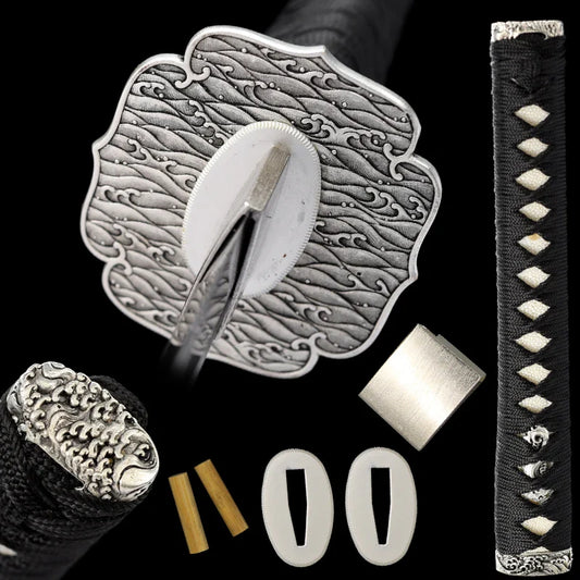 Tsuba & Tsuka Lotus Argent - Set Tsuka and Tsuba